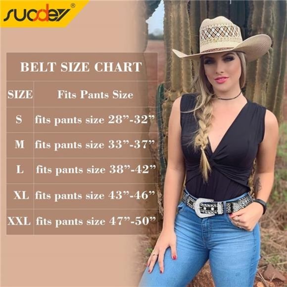SUOSDEY Rhinestone Belt Western Cowboy Cowgirl Bling Studded Leather Belt main image 6